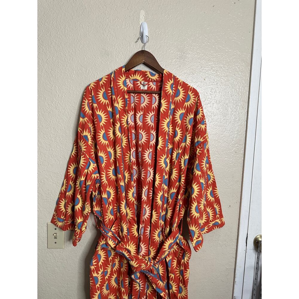 Block Shop Textiles Suns Robe in Chili size XXL/XXXL Belted Duster Hand Printed - Picture 5 of 9